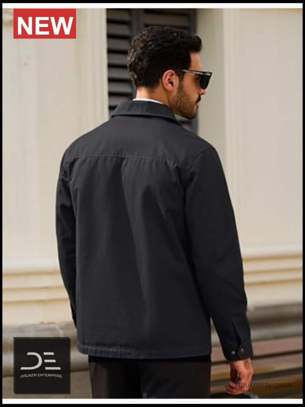 Full Zip Up Work Jacket Turndown Collar Business Casual Windbreaker with 3 - Picture 4 of 7
